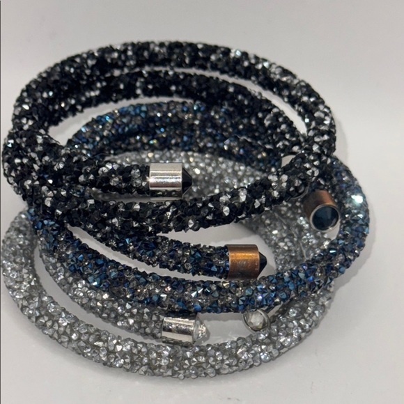 swavorski elements double wrap bling dusted Black and Silver & Blue Bracelets 3 - Picture 4 of 9